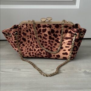 Sergio Feretti Leopard Suede Kiss-lock Chain Shoulder Bag